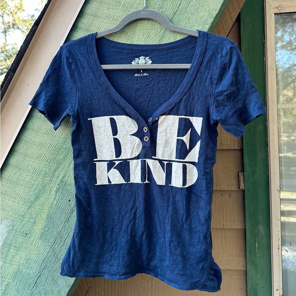 Y2K Juicy Couture Navy Blue 'Be Kind' Short Sleeve Deep V-Neck Tee